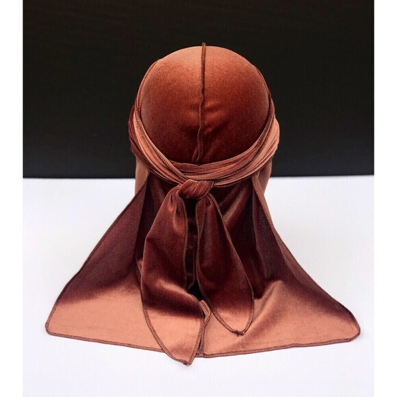 Brown Velvet Durag, Long Tail Luxury Durag, Head Scarf, Turban, Head Cap, Wave - Picture 2 of 5